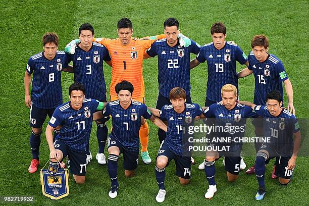 Japan's forward Genki Haraguchi, Japan's defender Gen Shoji, Japan's goalkeeper Eiji Kawashima, Japan's defender Maya Yoshida, Japan's defender...