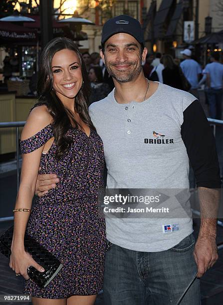 Jana Kramer and Johnathon Schaech arrive at the Los Angeles premiere of "The Perfect Game" in the Pacific Theaters at the Grove on April 5, 2010 in...