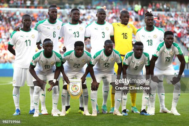 Senegal team pose prior to the 2018 FIFA World Cup Russia group H match between Japan and Senegal at Ekaterinburg Arena on June 24, 2018 in...