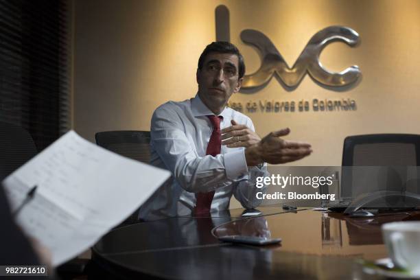 Juan Pablo Cordoba, chief executive officer of Bolsa de Valores de Colombia , speaks during an interview at the BVC offices in Bogota, Colombia, on...