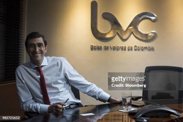 Juan Pablo Cordoba, chief executive officer of Bolsa de Valores de Colombia , smiles during an interview at the BVC offices in Bogota, Colombia, on...