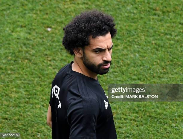 Egypt's forward Mohamed Salah attends a training session at the Volgograd Arena in Volgograd on June 24 on the eve of their Russia 2018 World Cup...