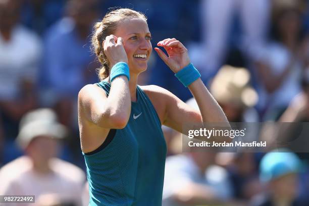 Petra Kvitova of the Czech Republic after her victory in her singles Final match against Magdalena Rybarikova of Slovakia during day nine of the...