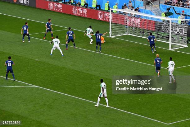 Sadio Mane of Senegal scores his team's first goal during the 2018 FIFA World Cup Russia group H match between Japan and Senegal at Ekaterinburg...