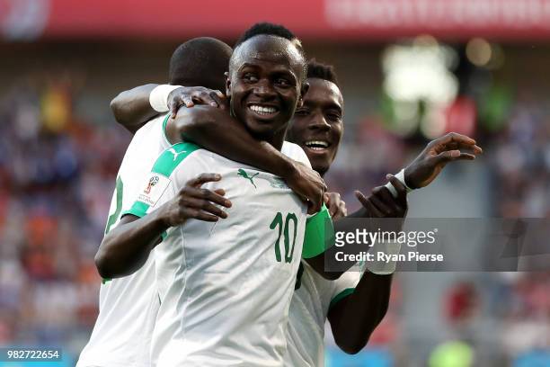 Sadio Mane of Senegal celebrates with teammtes after scoring his team's first goal during the 2018 FIFA World Cup Russia group H match between Japan...