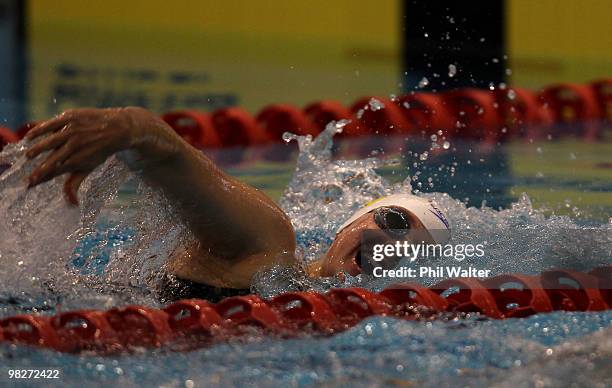 Lauren Boyle competes in the womens 800m freestyle during day two of the New Zealand Open Swimming Championships at the West Wave Aquatic Centre on...