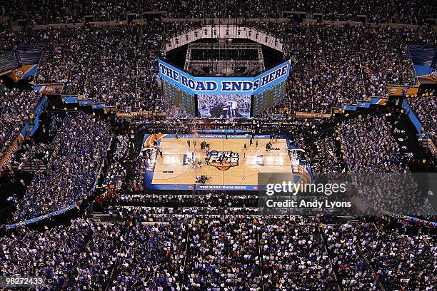 General view of the Duke Blue Devils as they celebrate on court after they won 61-49 against the Butler Bulldogs during the 2010 NCAA Division I...