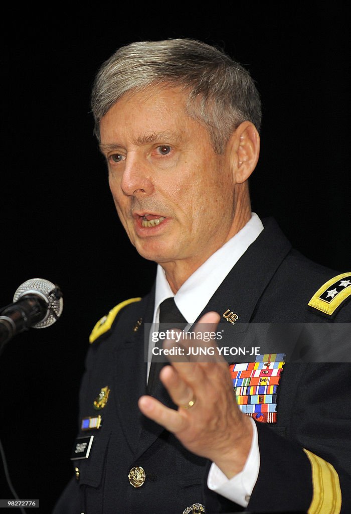 General Walter Sharp, US military commander in South Korea, speaks at ...