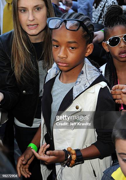 Actor Jaden Smith arrives to the Los Angeles premiere of "The Perfect Game" in the Pacific Theaters at the Grove on April 5, 2010 in Los Angeles,...