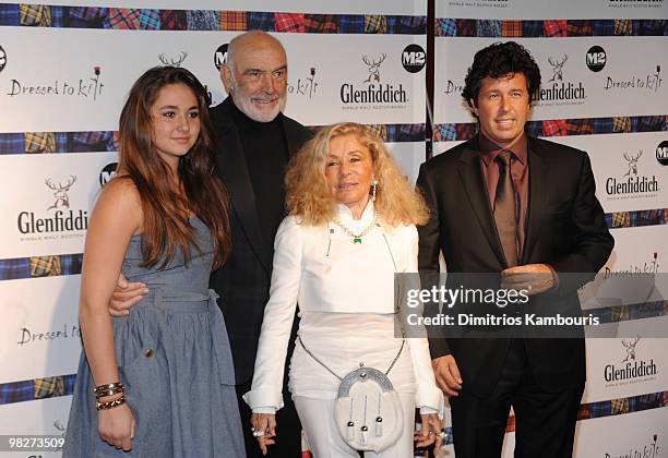 Sean Connery and Micheline Connery pose with guests at the 8th annual "Dressed To Kilt" Charity Fashion Show at M2 Ultra Lounge on April 5, 2010 in...