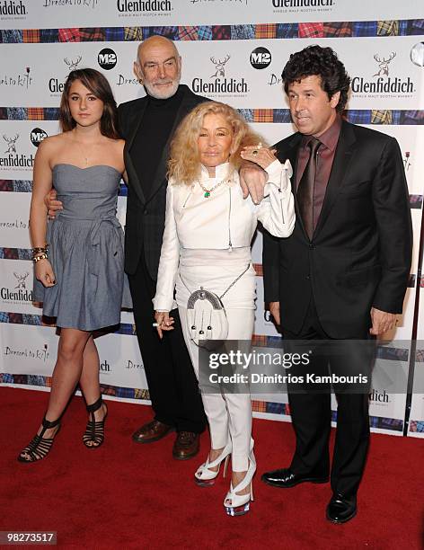 Sean Connery and Micheline Connery pose with guests at the 8th annual "Dressed To Kilt" Charity Fashion Show at M2 Ultra Lounge on April 5, 2010 in...