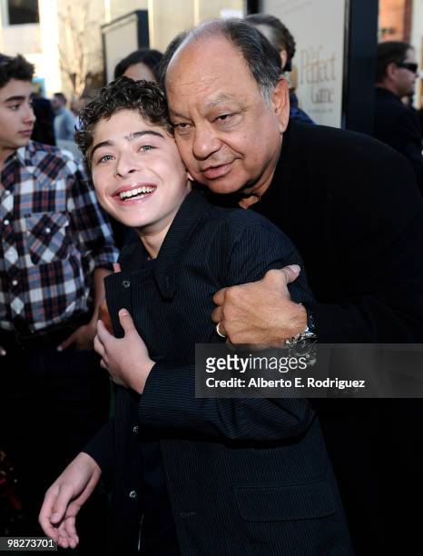 Actor Ryan Ochoa and actor Cheech Marin arrive at the premiere of IndustryWorks' "The Perfect Game" on April 5, 2010 in Los Angeles, California.