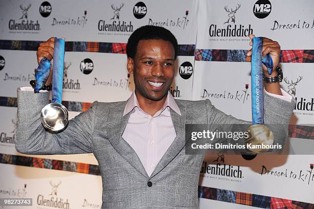 Olympian Shani Davis attends the 8th annual "Dressed To Kilt" Charity Fashion Show at M2 Ultra Lounge on April 5, 2010 in New York City.