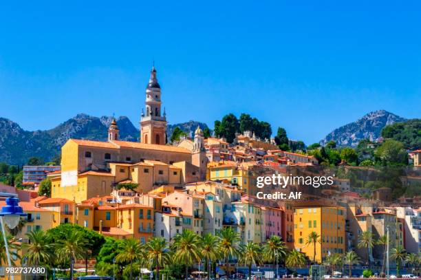 view of menton from the harbor, menton, french riviera, france - menton stock pictures, royalty-free photos & images