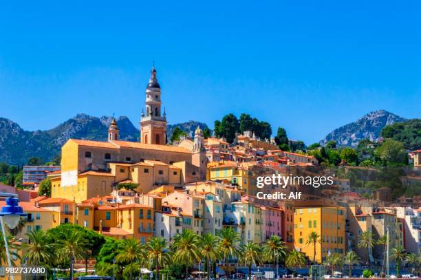 view of menton from the harbor, menton, french riviera, france - cannes city stock pictures, royalty-free photos & images