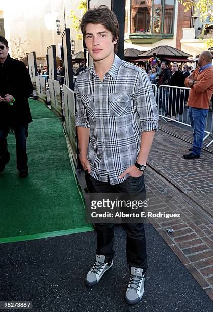 Actor Gregg Sulkin arrives at the premiere of IndustryWorks' "The Perfect Game" on April 5, 2010 in Los Angeles, California.