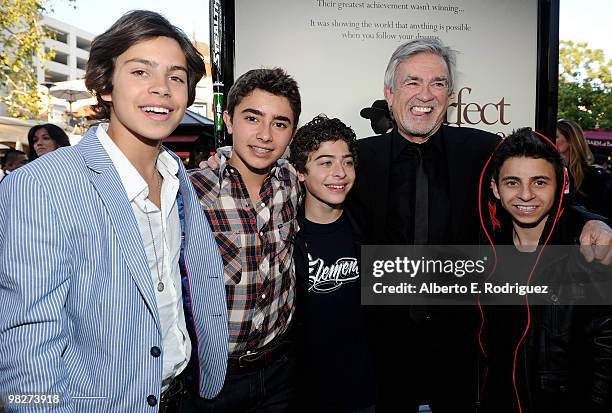 Actor Jake T. Austin, actor Jansen Panettiere, actor Ryan Ochoa, director William Dear and actor Moises Arias arrive at the premiere of...