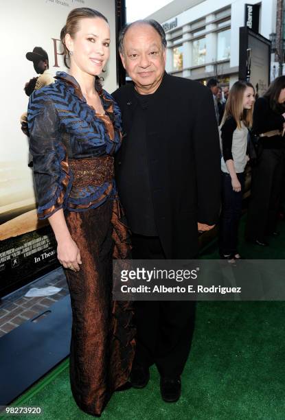 Musician Natasha Marin and actor Cheech Marin arrive at the premiere of IndustryWorks' "The Perfect Game" on April 5, 2010 in Los Angeles, California.