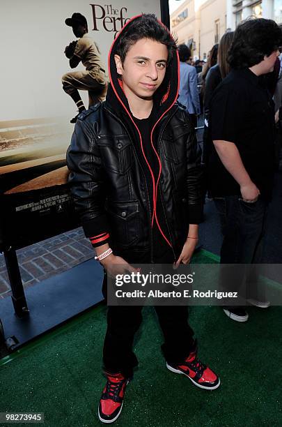 Actor Moises Arias arrives at the premiere of IndustryWorks' "The Perfect Game" on April 5, 2010 in Los Angeles, California.