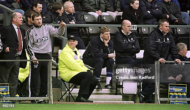 Respective managers Jim Smith of Derby and Peter Taylor look on during the FA Carling Premiership match between Derby County and Leicester City...