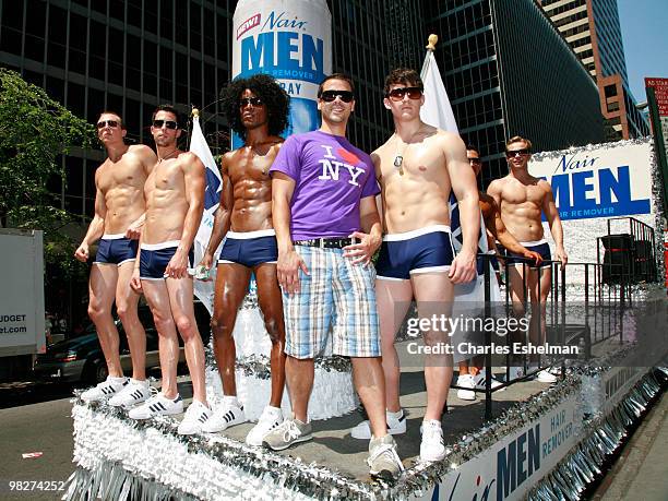 Models Stefano Sorice, Jake Kuchera, Paulo Pascola, TV personality Jesse Brune and Alex Bullard attend the 39th Annual New York LGBT Pride Day March...