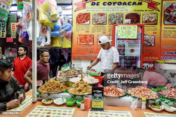 Mexico City, Mercado de Coyoacan, food vendor.