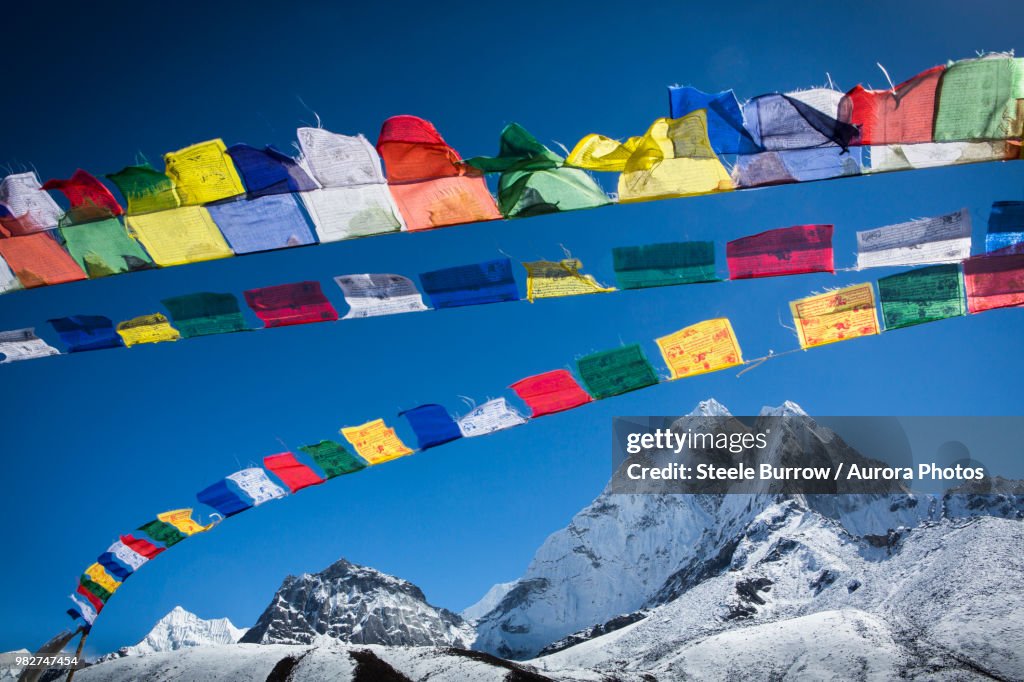 Prayer flags above Ama Dablam, Himalayas, Khumbu Valley, Nepal