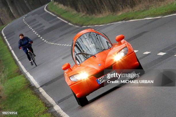 Christian Wenger-Rosenau, developer and chief constructor of the electric powered car "Jetcar", drives the car along a road near in the eastern...