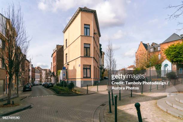 street close to park square ambiorix, brussels, belgium - brussels square stock-fotos und bilder