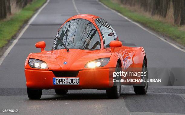 Christian Wenger-Rosenau, developer and chief constructor of the electric powered car "Jetcar", drives the car along a road near in the eastern...