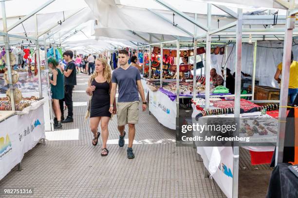 Couple looking at vendors at the Craft Fair at Plaza Francia Feria, Artesanal Plaza Francia.