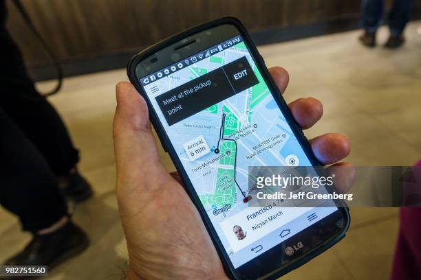 Argentina, Buenos Aires, smartphone, Uber GPS map tracking route.