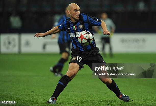 Esteban Cambiasso of FC Internazionale Milano in action during the UEFA Champions League Quarter Finals, First Leg match between FC Internazionale...