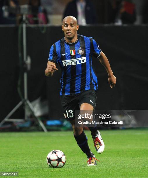 Sisenando Maicon Douglas of FC Internazionale Milano in action during the UEFA Champions League Quarter Finals, First Leg match between FC...