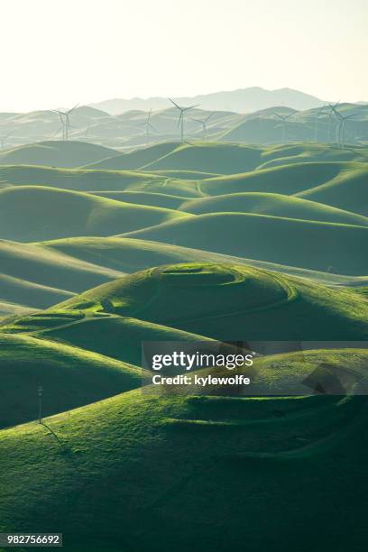 wind turbines in rolling landscape, livermore, brushy peak regional preserve, california, america, usa - noordelijk californië stockfoto's en -beelden