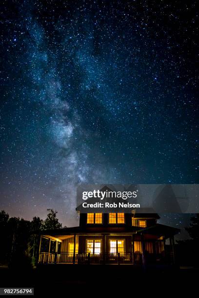stars on dark sky over country house, ontario, canada - house night stock pictures, royalty-free photos & images