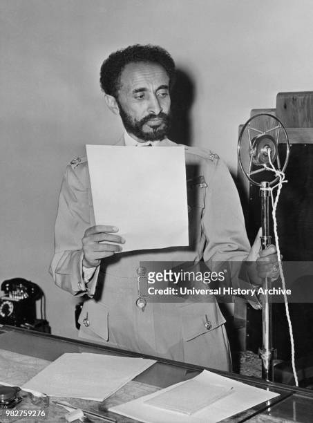 Haile Selassie , Emperor of Ethiopia, Portrait during Radio Broadcast Upon his Return to Addis Ababa, Ethiopia after Allied Defeat of Italian Fascist...