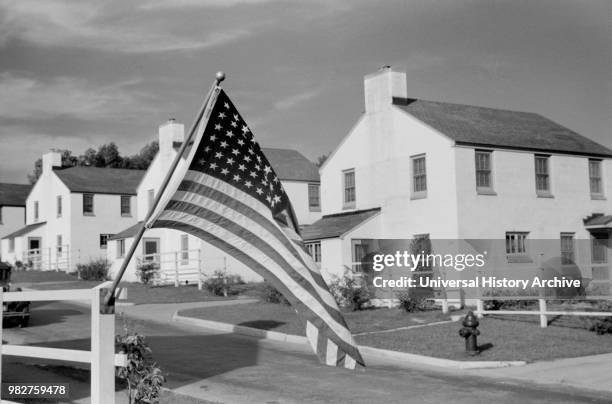 American Flag, Labor Day, Greendale, Wisconsin, USA, a Greenbelt Community Constructed by U.S. Department of Agriculture as Part of President...