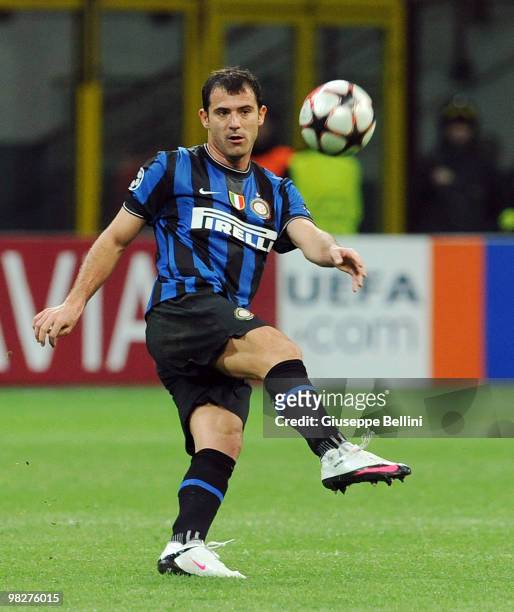Dejan Stankovic of Inter in action during the UEFA Champions League Quarter Finals, First Leg match between FC Internazionale Milano v CSKA Moscow at...