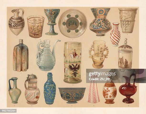 glass art industry, lithograph, published in 1897 - italian culture stock illustrations