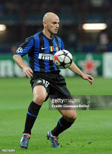Esteban Cambiasso of Inter in action during the UEFA Champions League Quarter Finals, First Leg match between FC Internazionale Milano v CSKA Moscow...