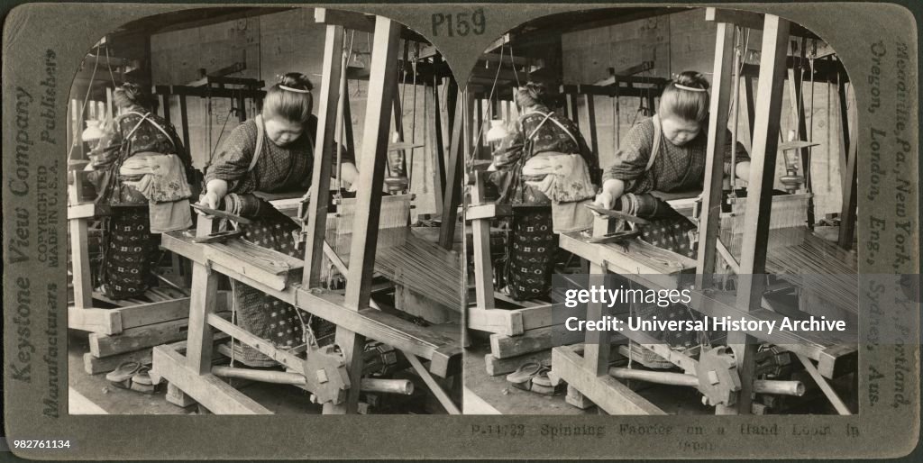 Spinning Fabrics on a Hand Loom, Japan, Stereo Card, Keystone View Company, 1905