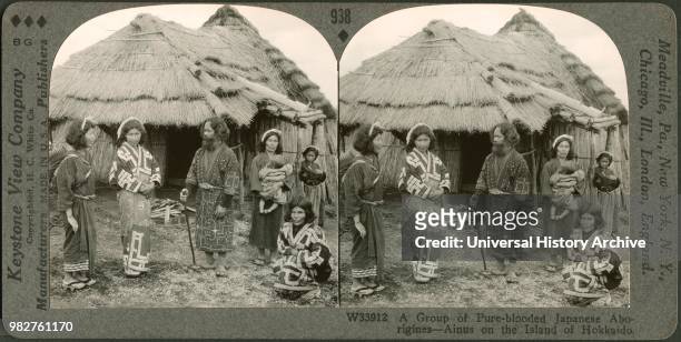 Group of Pure-Blooded Japanese Aborigines-Ainus on the Island of Hokkaido, Stereo Card, Keystone View Company, early 1900's.