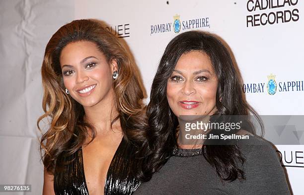 Beyonce Knowles and Tina Knowles attend the premiere of "Cadillac Records" at the AMC Loews 19 on December 1, 2008 in New York City.