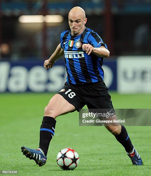 Esteban Cambiasso of Inter in action during the UEFA Champions League Quarter Finals, First Leg match between FC Internazionale Milano v CSKA Moscow...