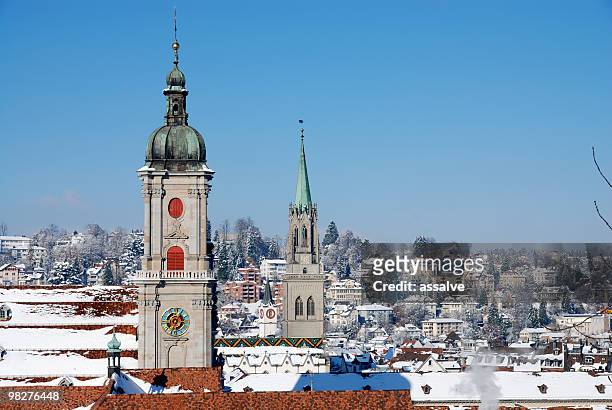 view over st.gallen in winter - st gallen stock pictures, royalty-free photos & images