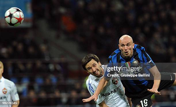 Esteban Cambiasso of Inter in action during the UEFA Champions League Quarter Finals, First Leg match between FC Internazionale Milano v CSKA Moscow...