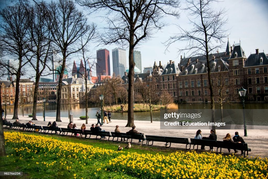 Modern and old buildings in The Hague, Netherlands