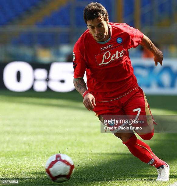 Ivan Ezequiel Lavezzi of SSC Napoli in action during the Serie A match between SS Lazio and SSC Napoli at Stadio Olimpico on April 3, 2010 in Rome,...