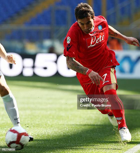 Ivan Ezequiel Lavezzi of SSC Napoli in action during the Serie A match between SS Lazio and SSC Napoli at Stadio Olimpico on April 3, 2010 in Rome,...